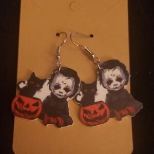 3 for $15-Baby Michael Earrings with Black Cat and Pumpkin